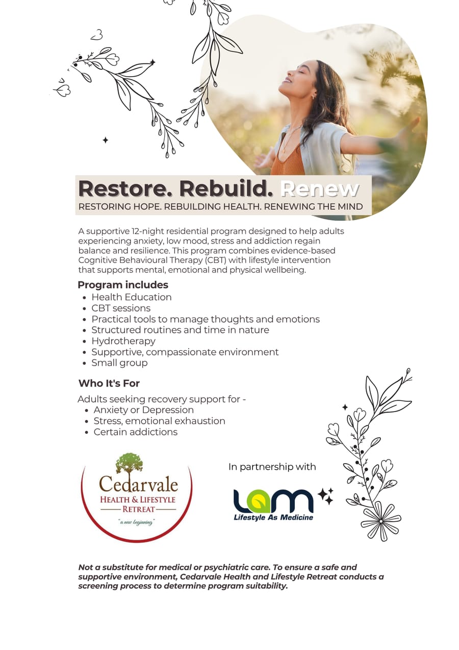 Restore. Rebuild. Renew. program flyer